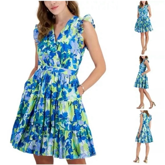 Taylor Blue and White Mini Dress - Picture 6 of 7